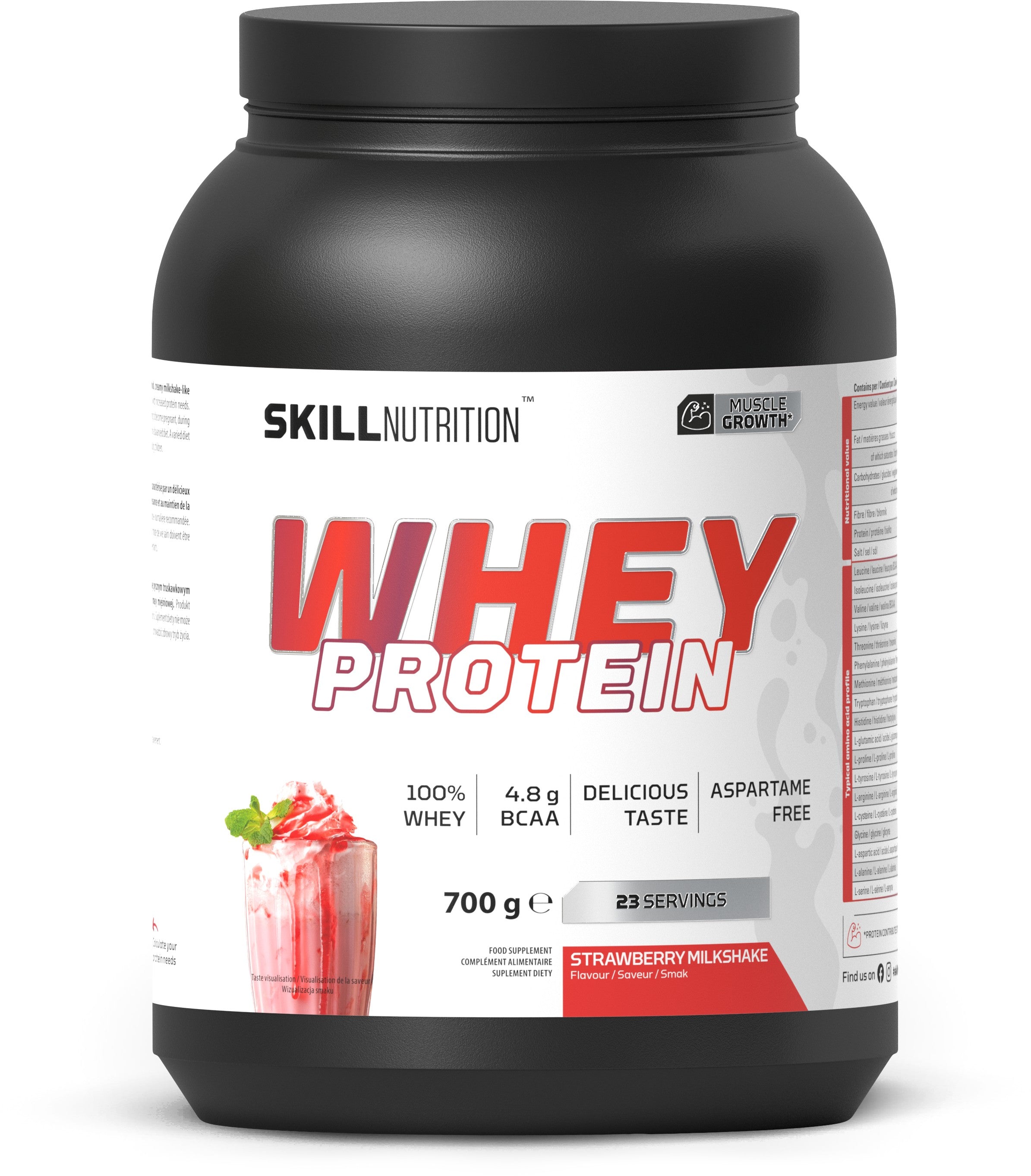 Whey Protein Powder, Strawberry Milkshake - 700g